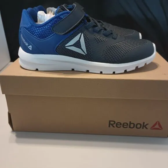 💯🔥NWT Reebok Boys Rush Runner Alternate Closure Running Shoes Navy Cobalt Silv