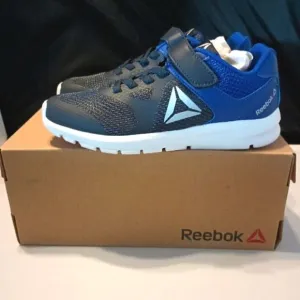 💯🔥NWT Reebok Boys Rush Runner Alternate Closure Running Shoes Navy Cobalt Silv