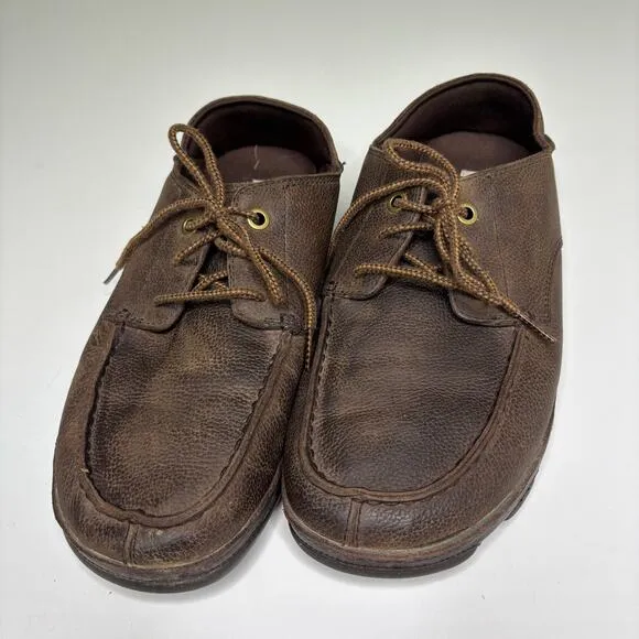 Olukai Hamakua Poko Brown Leather Moc Toe Collapsable Heel Oxford Shoes 10
