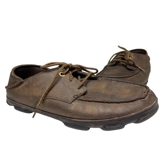 Olukai Hamakua Poko Brown Leather Moc Toe Collapsable Heel Oxford Shoes 10