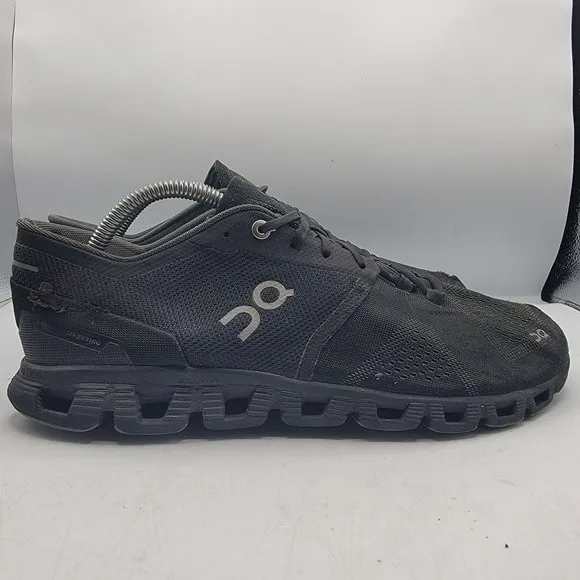 On Cloud X Mens 10 Running Shoes Black Asphalt Athletic Lace Up Breathable