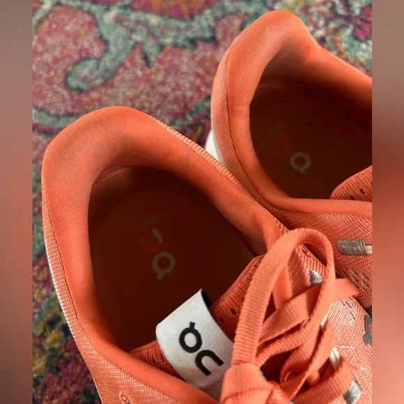 On Running | Men’s orange/white ‘Flame’ Cloudsurfer sneakers orange laces, 11.5