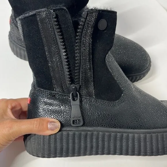 PAJAR Caline Platform Waterproof Leather Booties in Black 39