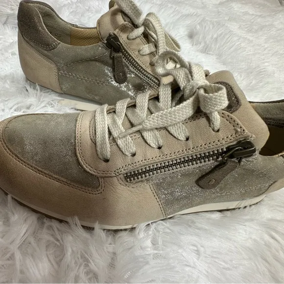 Paul Green Sneakers Shoes UK 4 US 6,5 Tan Metallic Leather Zip Lace Up