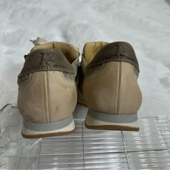 Paul Green Sneakers Shoes UK 4 US 6,5 Tan Metallic Leather Zip Lace Up