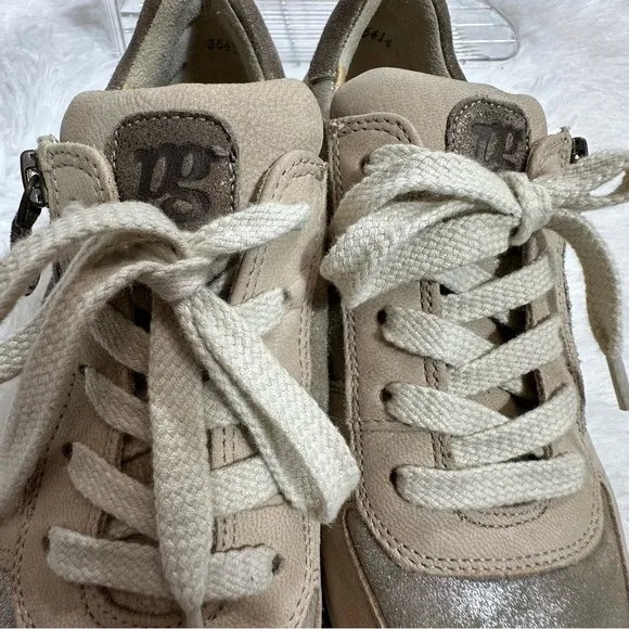 Paul Green Sneakers Shoes UK 4 US 6,5 Tan Metallic Leather Zip Lace Up