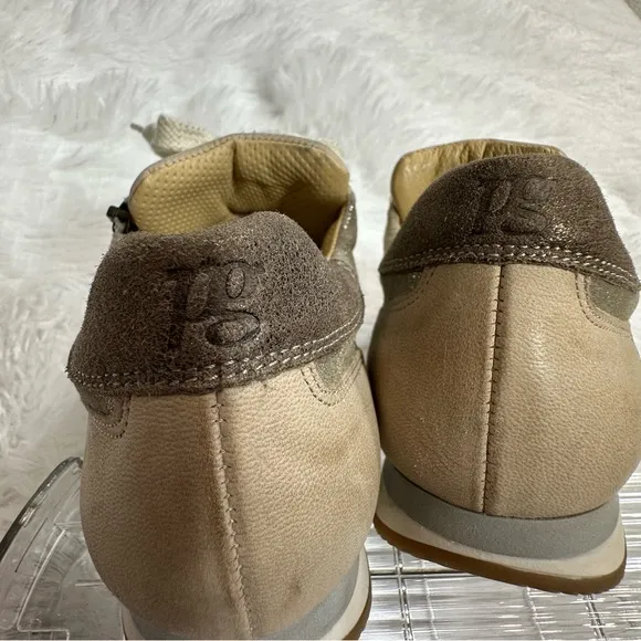 Paul Green Sneakers Shoes UK 4 US 6,5 Tan Metallic Leather Zip Lace Up