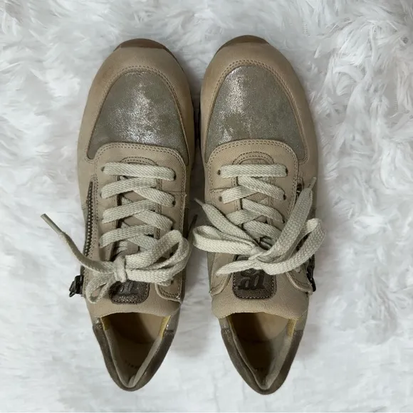 Paul Green Sneakers Shoes UK 4 US 6,5 Tan Metallic Leather Zip Lace Up