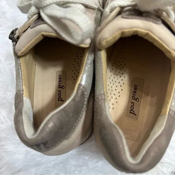 Paul Green Sneakers Shoes UK 4 US 6,5 Tan Metallic Leather Zip Lace Up