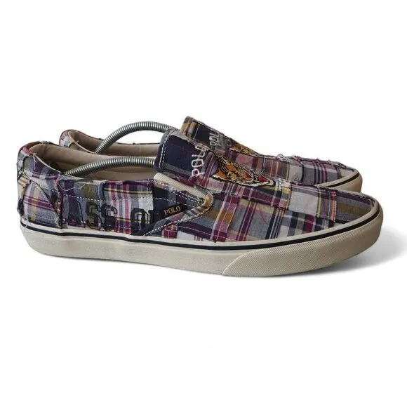 Polo Ralph Lauren Keaton Plaid Tiger Multicolor Slip-on Casual Sneakers Men's 14