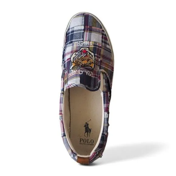 Polo Ralph Lauren Keaton Plaid Tiger Multicolor Slip-on Casual Sneakers Men's 14