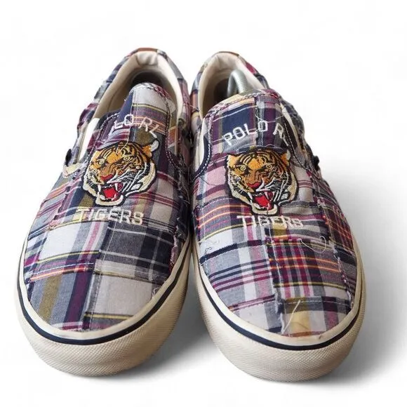 Polo Ralph Lauren Keaton Plaid Tiger Multicolor Slip-on Casual Sneakers Men's 14