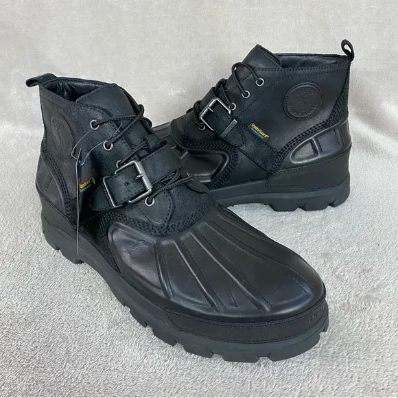 Polo Ralph Lauren Oslo Men's Boots Size 15 D Black Leather Waterproof NEW