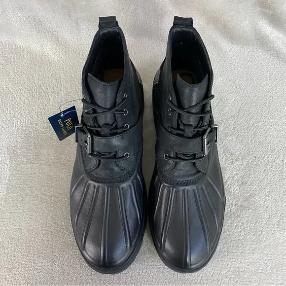 Polo Ralph Lauren Oslo Men's Boots Size 15 D Black Leather Waterproof NEW