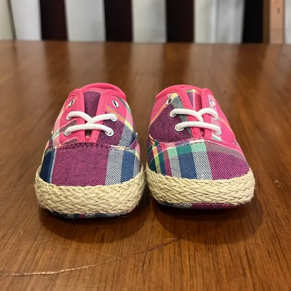 Polo Ralph Lauren Pink Plaid Bowman Lace Crib shoes sneakers Infant Baby Size 2