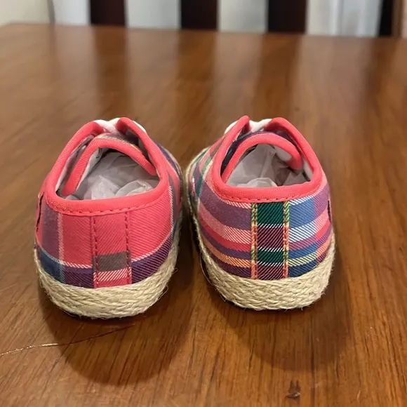 Polo Ralph Lauren Pink Plaid Bowman Lace Crib shoes sneakers Infant Baby Size 2