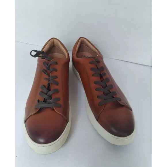 Premium‎ Leather Low-Top Sneakers Brown Casual Minimalist Shoes with White Sole