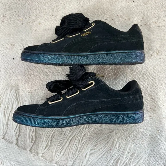 Puma Sneakers Black Suede Iridescent Soles Lace Up Casual Shoes 9 Women’s
