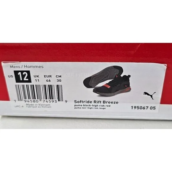Puma Softride Rift Breeze Black Red Men's Running Shoes Size 12