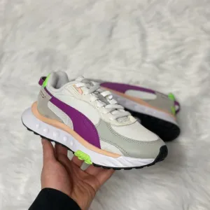 Puma Wild Rider NRG Low Womens Running Shoes White Gray Pink 382745-02 NEW Multi