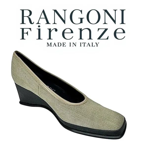 Rangoni Firenze Gray Square Toe Wedge Heel Women’s 7 B Handcrafted In Italy EUC