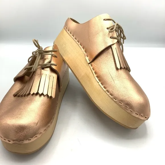 RARE FIND!!!! BRYR ZOE Copper Gold Mules with Fringe and Platform Sole