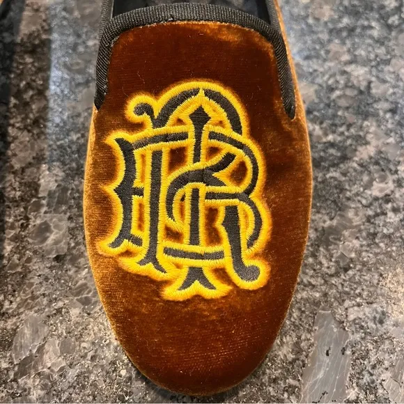 RARE Tory Burch Velvet Loafer Shoes Gold Brown Old Money Quiet Luxury Slide On