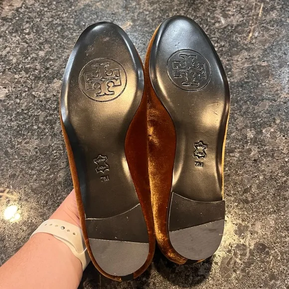 RARE Tory Burch Velvet Loafer Shoes Gold Brown Old Money Quiet Luxury Slide On