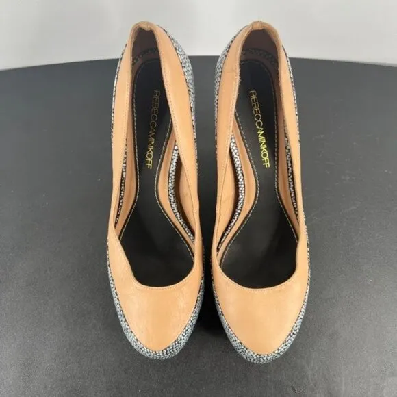 Rebecca Minkoff Platform Vamp Pumps Shoes Heels Size EUR 39.5 US 9.5 Tan Pebbles