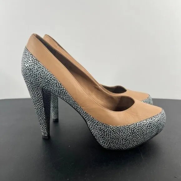 Rebecca Minkoff Platform Vamp Pumps Shoes Heels Size EUR 39.5 US 9.5 Tan Pebbles