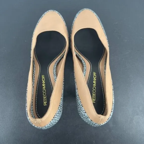 Rebecca Minkoff Platform Vamp Pumps Shoes Heels Size EUR 39.5 US 9.5 Tan Pebbles