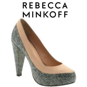 Rebecca Minkoff Platform Vamp Pumps Shoes Heels Size EUR 39.5 US 9.5 Tan Pebbles