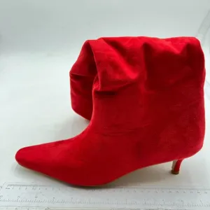 Red Suede Square Toe Knee High Boots Kitten Heel Pull On Dress Shoes