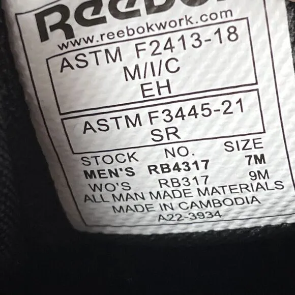 Reebok Fusion Flexweave Womens Size 9 M Black Comp Toe Lace Up Work Shoes