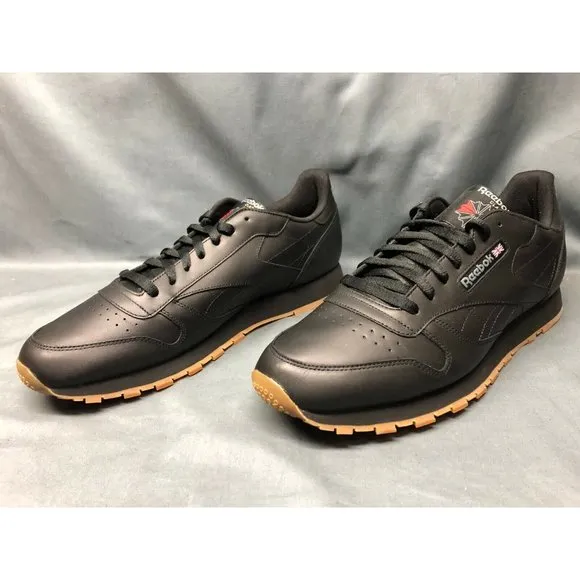 Reebok Men's Classic Leather Casual Sneakers Black Black Gum Size 8 NEW IN BOX!
