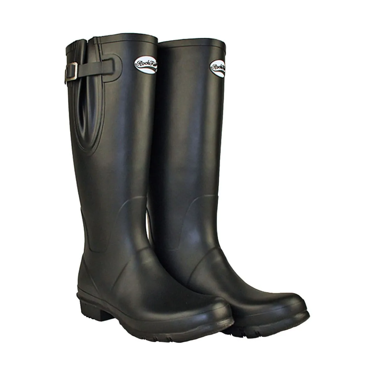 Rockfish Black Women's Neoprene Lined Tall Adjustable Matt Wellingtons - UK 3 / Euro 36