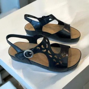Romika Sandals Womens 6-6.5 EU 37 Leather Black Casual Buckle Comfy New
