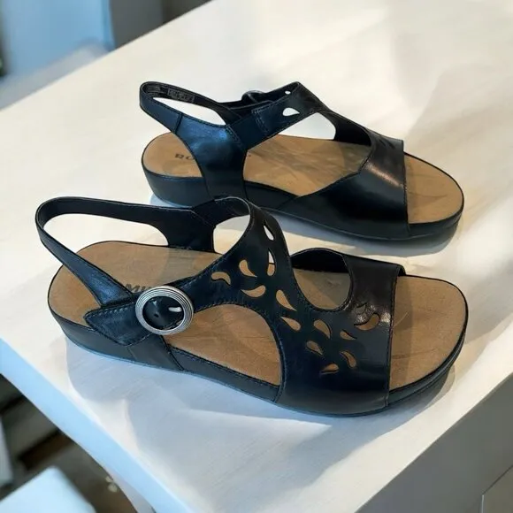 Romika Sandals Womens 6-6.5 EU 37 Leather Black Casual Buckle Comfy New