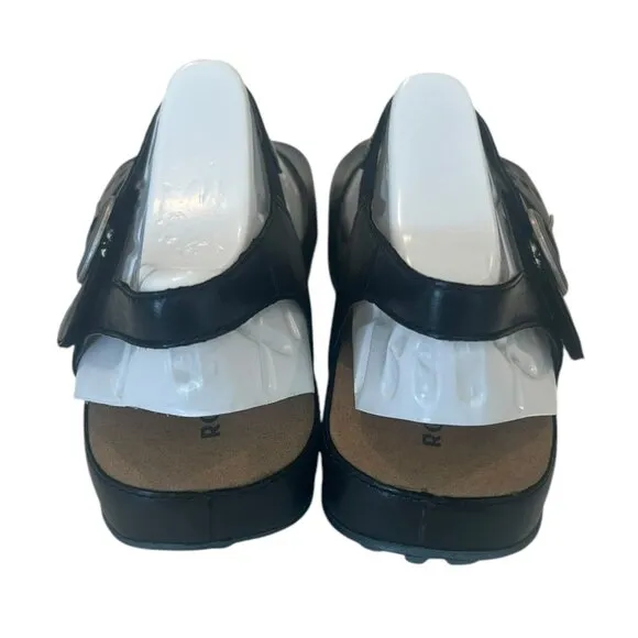 Romika Sandals Womens 6-6.5 EU 37 Leather Black Casual Buckle Comfy New