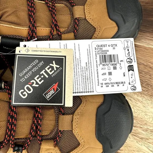 Salomon Quest 4 GTX Gore-Tex Men's 10.5 Waterproof Brown Leather Hiking Boots