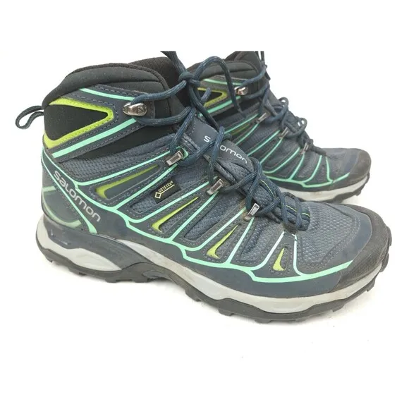 Salomon X Ultra 2 Mid GTX Size 8.5 Women Boots Blue Gore-Tex Waterproof Hiking