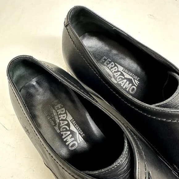 Salvatore Ferragamo Black Leather Cap Toe Derby Elongated Chiseled Toe Size 11