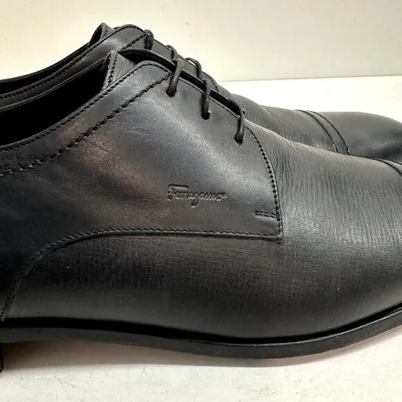 Salvatore Ferragamo Black Leather Cap Toe Derby Elongated Chiseled Toe Size 11