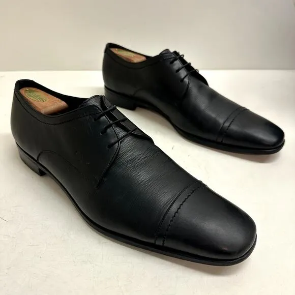 Salvatore Ferragamo Black Leather Cap Toe Derby Elongated Chiseled Toe Size 11