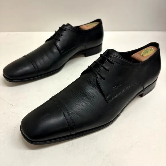 Salvatore Ferragamo Black Leather Cap Toe Derby Elongated Chiseled Toe Size 11