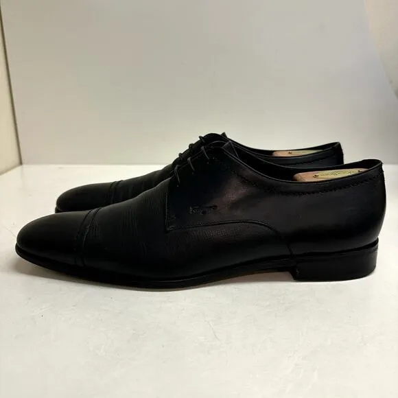 Salvatore Ferragamo Black Leather Cap Toe Derby Elongated Chiseled Toe Size 11