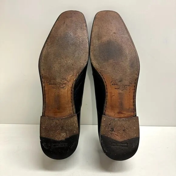 Salvatore Ferragamo Black Leather Cap Toe Derby Elongated Chiseled Toe Size 11