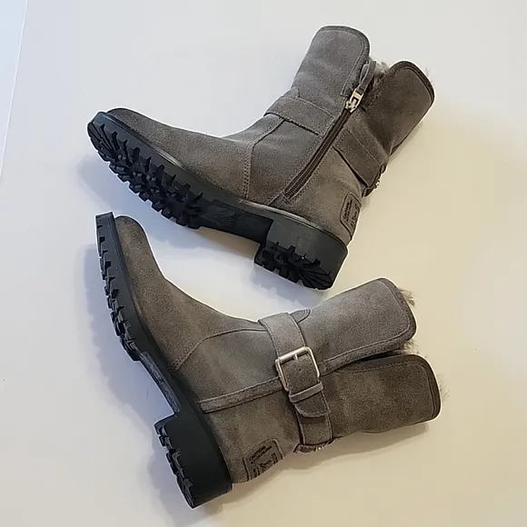 Sam Eldelman Jeanie faux -fur weatherproof grey suede boots women's 6.5  NWOT