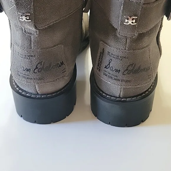 Sam Eldelman Jeanie faux -fur weatherproof grey suede boots women's 6.5  NWOT