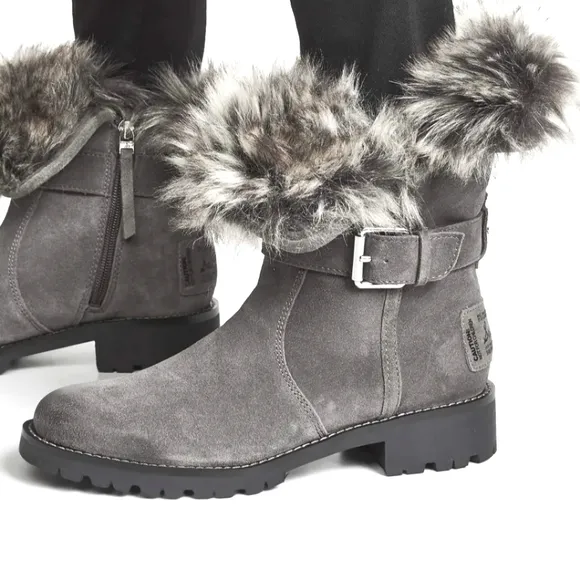 Sam Eldelman Jeanie faux -fur weatherproof grey suede boots women's 6.5  NWOT
